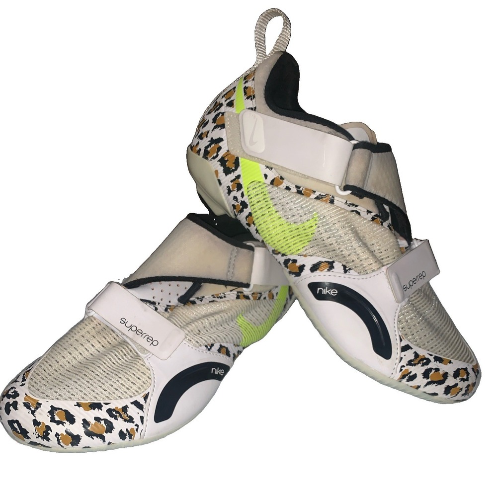 Nike Air SuperRep Cycle Shoes Women 9 White Leopard Print Neon Yellow CJ0775-177